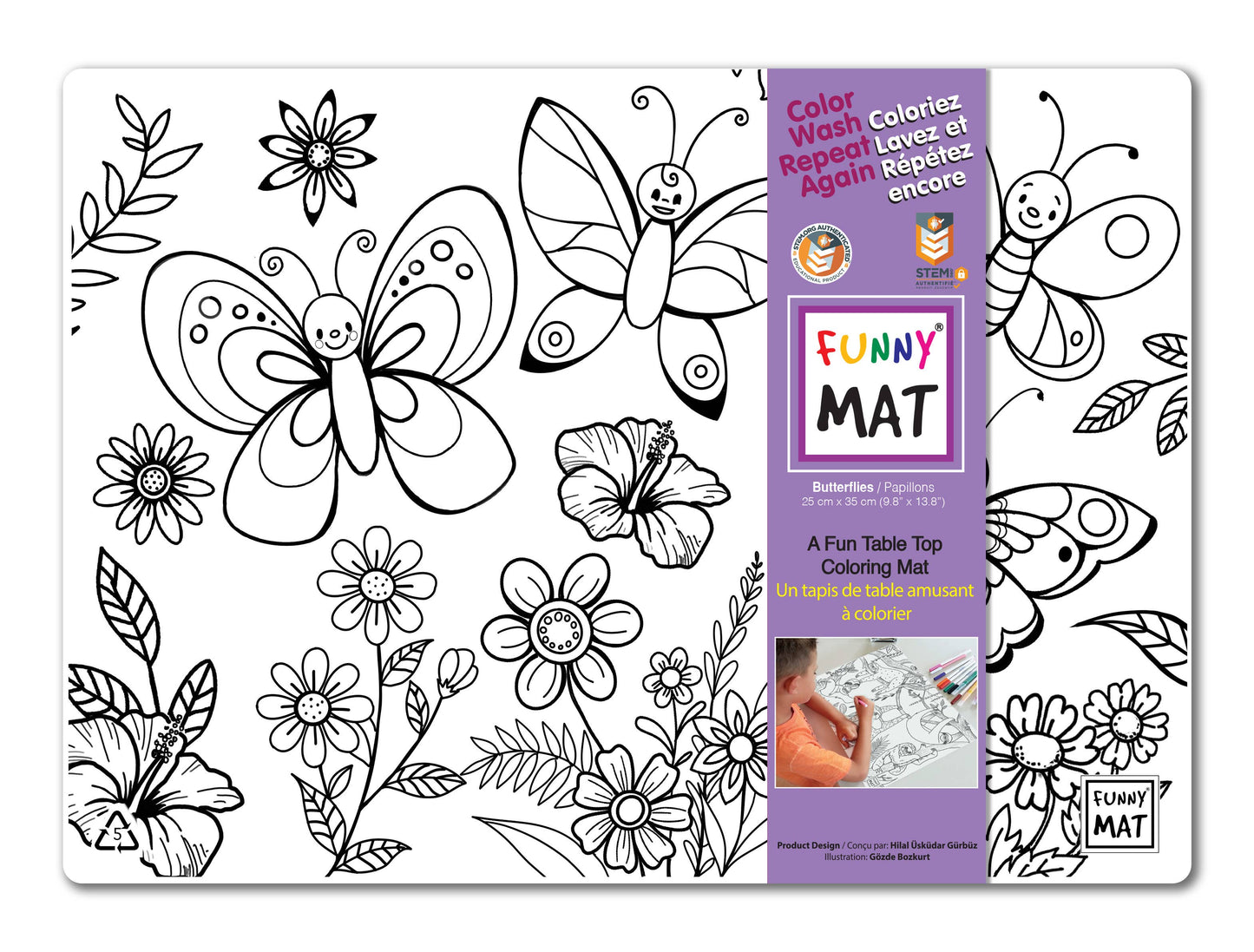 2 Compact coloring mats, butterfly & castle + 6 markers