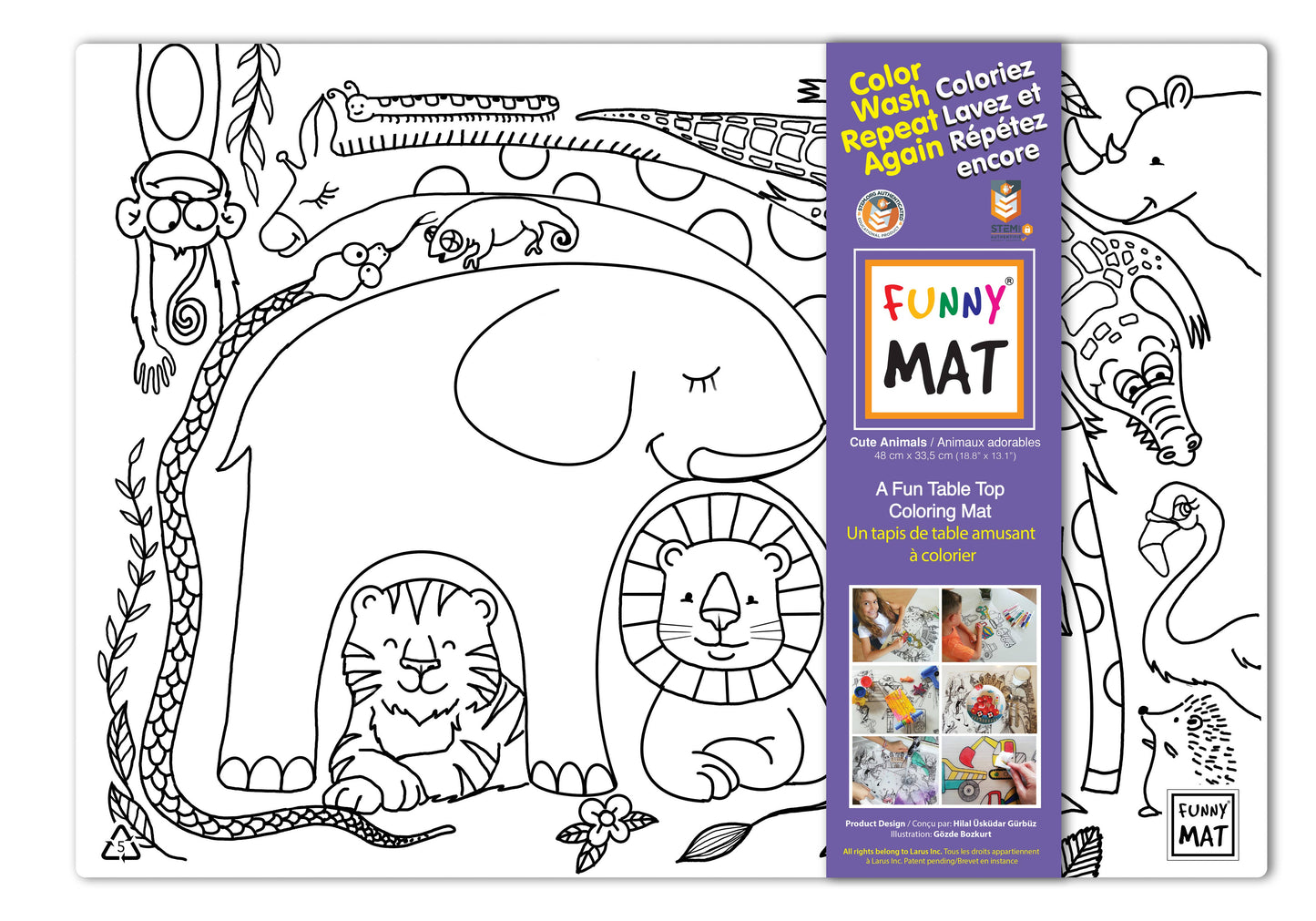 Table top coloring mat, cute animals