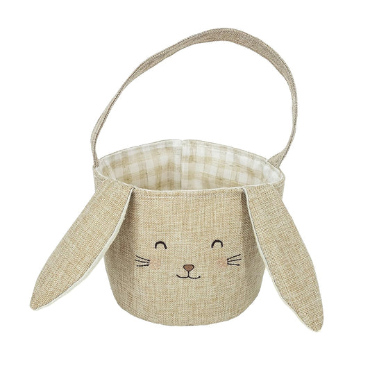 Bunny Linen Easter Basket - Taupe