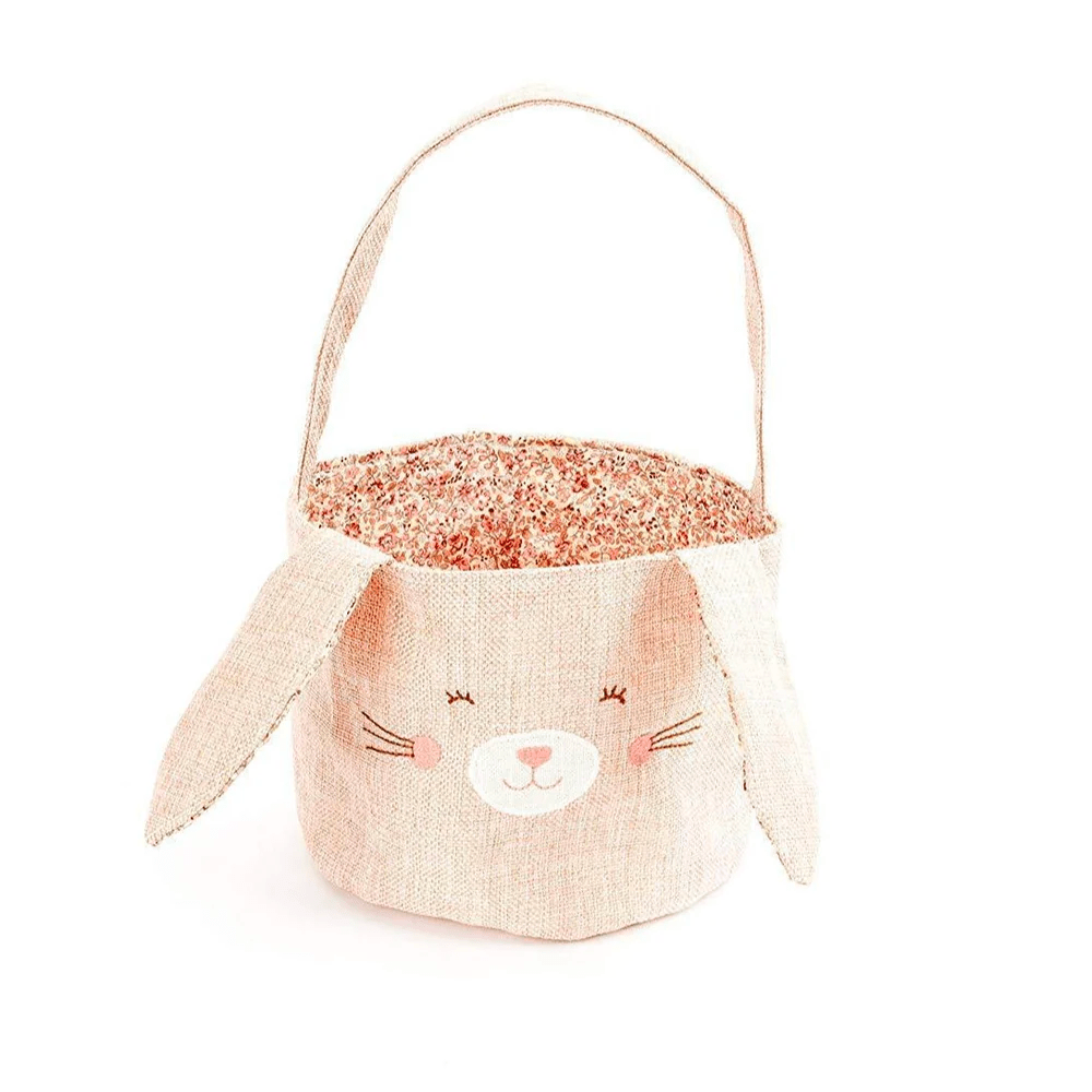 Bunny Linen Easter Basket  - Pink