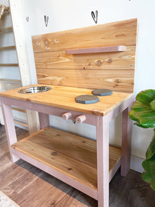 Mud Kitchen 3' outdoor painted base and natural cedar wood tops