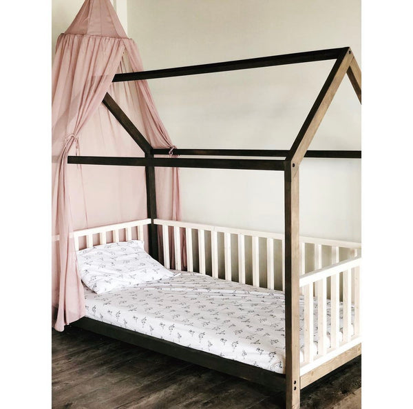 House Bed Frame - Twin w/ 3 Sided Railing